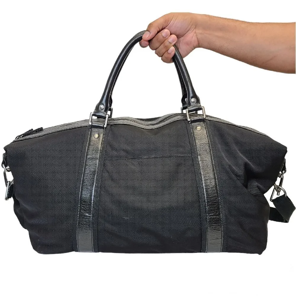 Banana Republic Large Black Canvas Leather Trim Duffle Weekender Travel Bag